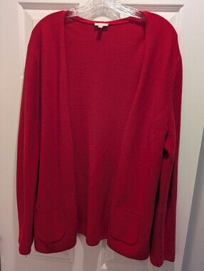 Talbots Bright Red Open Draped Knit Cardigan With Pockets Sz L *EUC